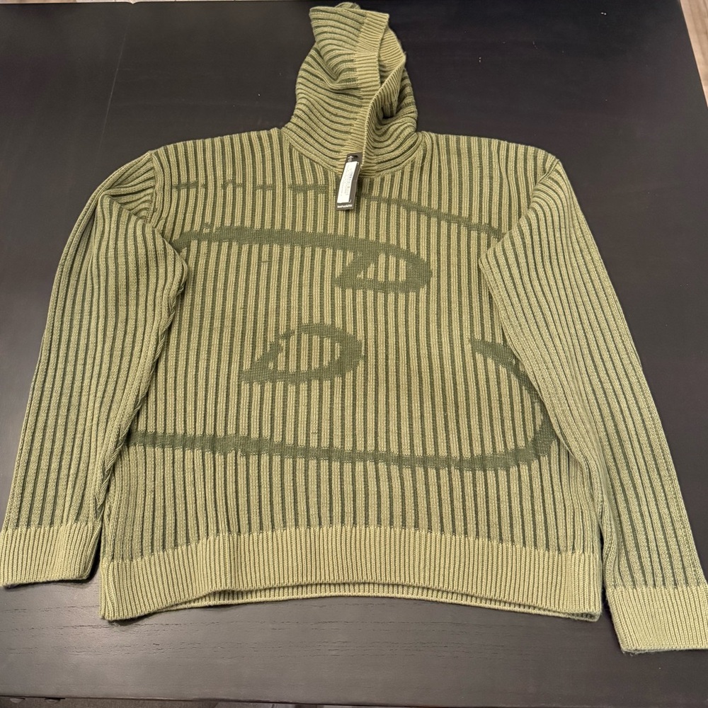 BoohooMan Boxy Green Ribbed Hoodie